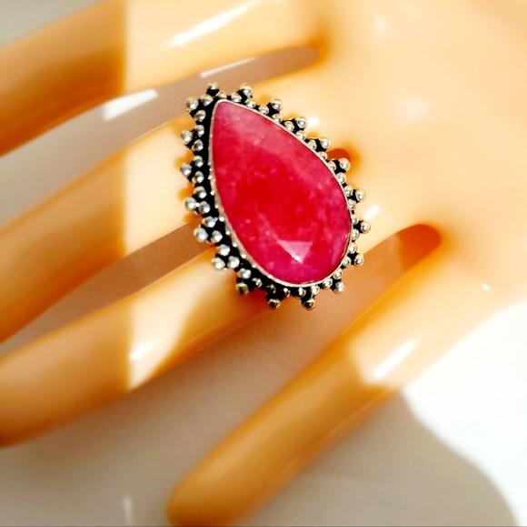 Natural Raw Cut Ruby 925 Silver Ring - Picture 3 of 12